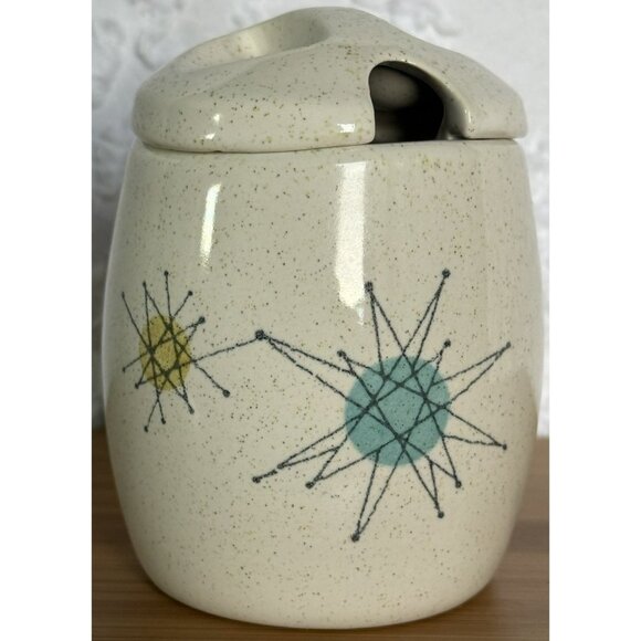 Franciscan Mustard Jar & Lid Gladding McBean Co Atomic Starburst MCM Vintage 50s